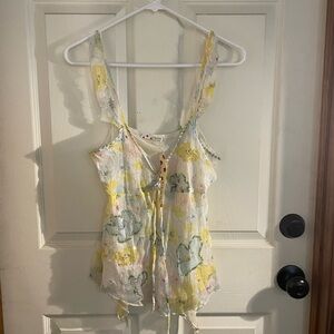 Nikibiki Floral Tie-Front Blouse - Yellow and Green